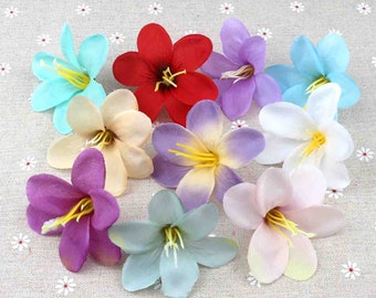 50-100PCS 6cm Artificial Silk Flower Heads Bulk Freesia 10Colors Mini Flower For DIY Wedding Bouquets Cake Topper Decor Faux Flower