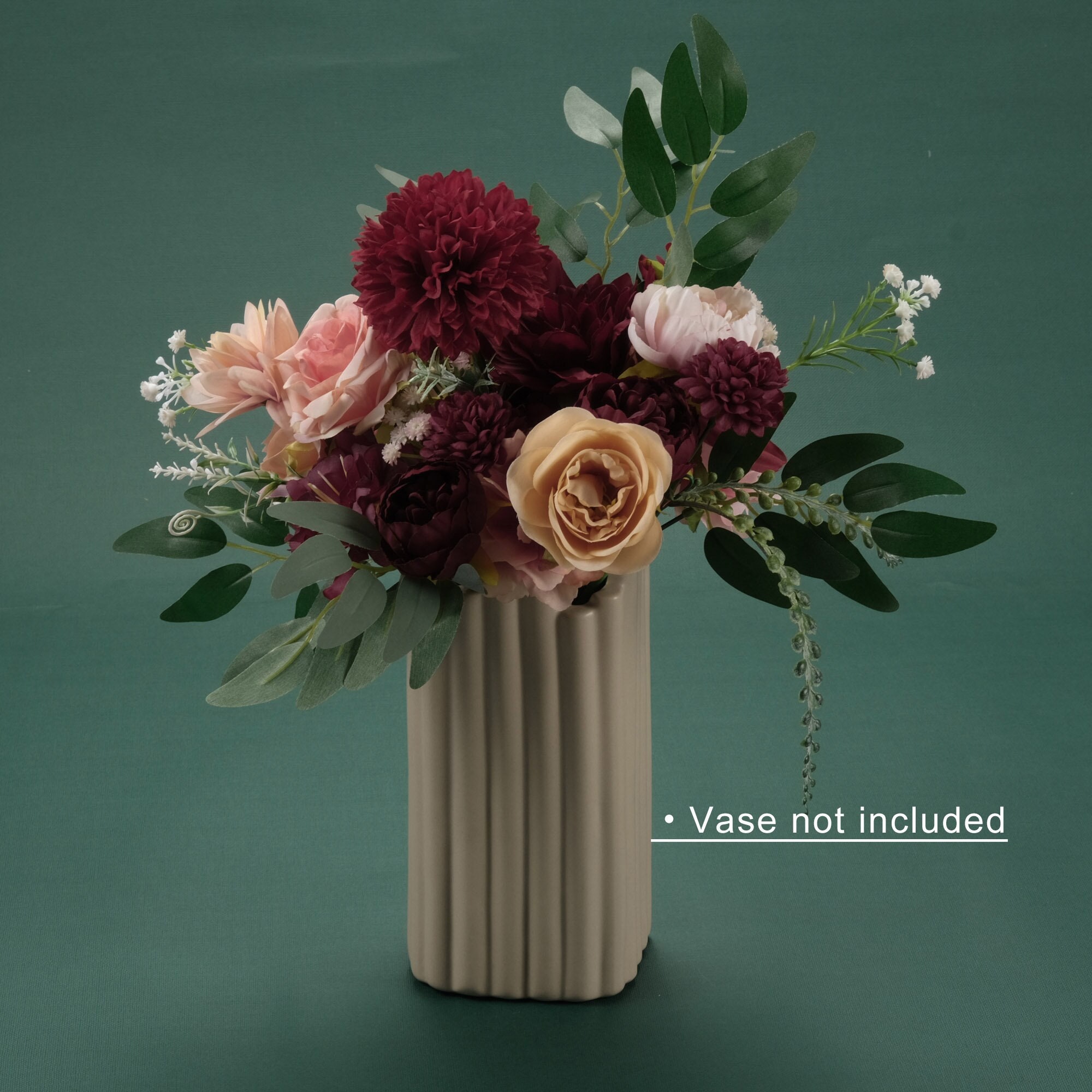 Set Fiori Artificiali Per Bouquet Fai Da Te – Borgogna E Fard, Con Rose E Verde, Per Matrimoni E Centrotavola