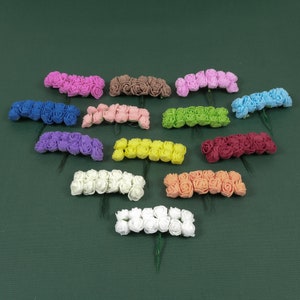 14 cores pacote de flores artificiais 1/10 pacote de flores falsas com fio para artesanato diy cartões mini buquês decoração espuma flor pequena rosa falsa