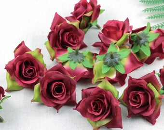 50/100 pièces tête de fleur en soie artificielle en vrac 2,3 "rose rouge en gros pour bricolage mariage jardin décoration de gâteau artisanat fausse fleur 5 cm fausse fleur
