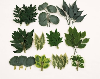45 hojas verdes artificiales de seda sueltas para manualidades, coronas, álbumes de recortes, arreglos florales, decoración, follaje falso