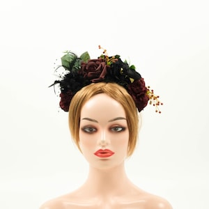 Black Rose Flower Headband - wedding hairband - wedding crown Mexican Day of the Dead Halloween wedding - Artificial Silk Flower headband