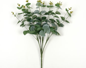 1 Bunch of 16 stems Artificial Eucalyptus - 18inch Latex Dusty Green Eucalyptus Leaves - Faux Eucalyptus Branches Fake Greenery Plants Stems