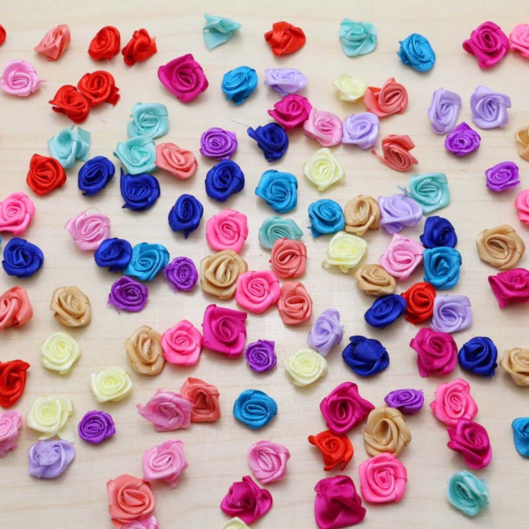 18 Colors 10-15mm Mix Lots Mini Satin Ribbon Rose Flower Sewing Craft ...