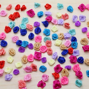 18 Farben 10-15mm Mix Lots Mini Satinband Rose Blume Nähen Handwerk Band Bogen Tuch Dekor 50/500PCS