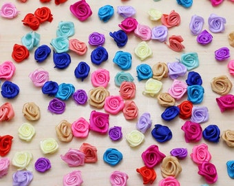 18 Colors 10-15mm Mix Lots Mini Satin Ribbon Rose Flower Sewing Craft Ribbon Bow Cloth Decor 50/500PCS