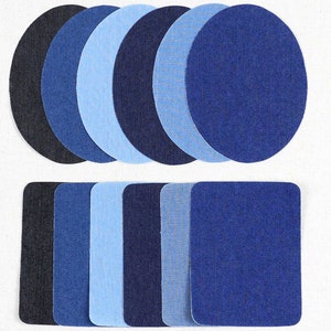 2-12Pcs/Pack Premium Denim Iron on Jean Patches No-Sew Shades of Blue 6 Colors Assorted Cotton Jeans Repair Decal 3.7x 5&quot; (5.5x4.3&quot;)
