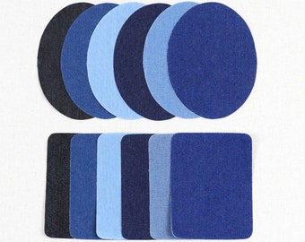 Premium Denim Iron on Jean Patches No-Sew Shades of Blue 6 Colors Assorted Cotton Jeans Repair Decal 3.7x 5" (5.5x4.3")