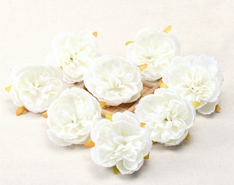 2.3 "Pivoine blanche artificielle tête de fleur en soie 50 pièces en vrac fausse fleur pour bricolage boule de fleurs mariage maison Bouquets fleur mur gâteau Topper décor