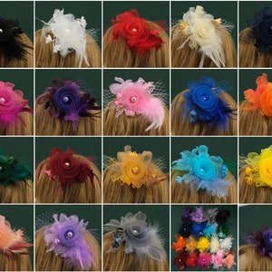 7.8'' Women's Fascinator Hat 18Color Hair Accessories Lady's Day Headpieces Headband HairClip Cocktail Corsages Lace/Feathers/Pearls Hairpin image 1