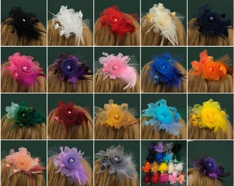 7.8'' Women's Fascinator Hat 18Color Hair Accessories Lady's Day Headpieces Headband HairClip Cocktail Corsages Lace/Feathers/Pearls Hairpin