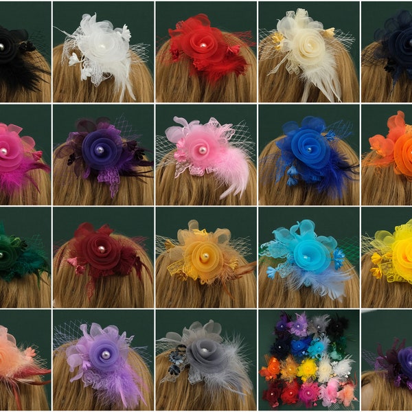 7.8'' Women's Fascinator Hat 18Color Hair Accessories Lady's Day Headpieces Headband HairClip Cocktail Corsages Lace/Feathers/Pearls Hairpin