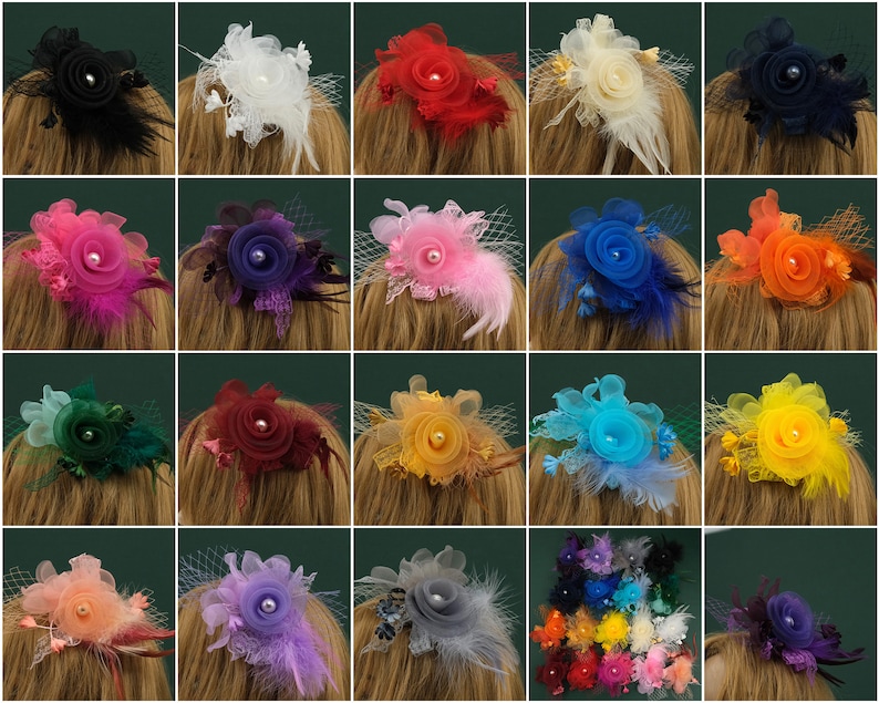 7.8'' Women's Fascinator Hat 18Color Hair Accessories Lady's Day Headpieces Headband HairClip Cocktail Corsages Lace/Feathers/Pearls Hairpin image 1