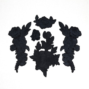 Pack of 1/3/5Pcs Black Rose Flower W/leaves Fabric Patches Embroidery Patch Sew On/Iron On Patch DIY Clothes Pants Sewing Applique Accessory