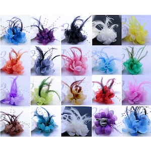 18/50PCS  4&quot; Mini Fascinator for Women Tea Party Wedding Bridal Shower Cocktail 10CM Mesh Feather HairClip Corsage Brooch Hairpin Headband