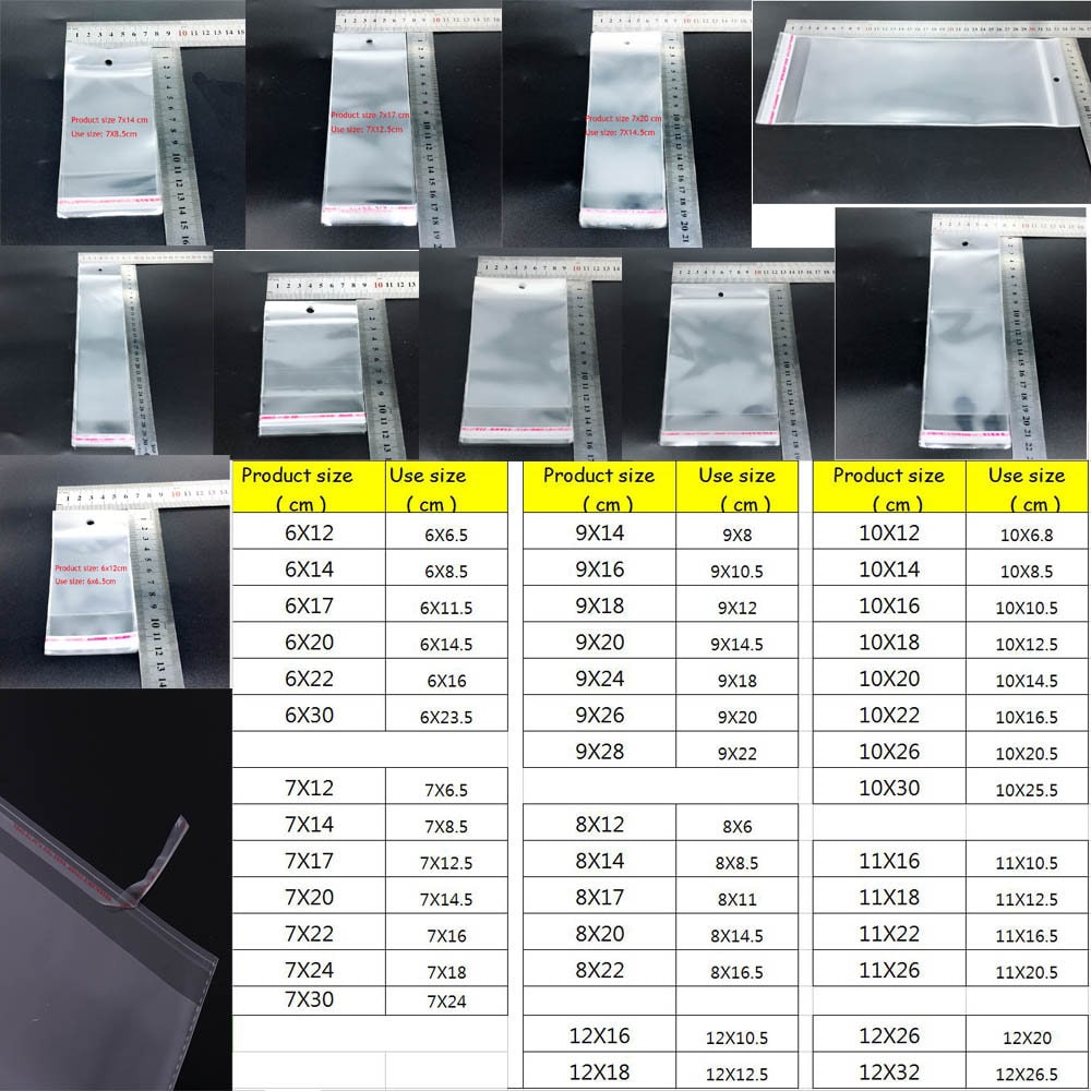 100Pcs/Pack 41 Sizes Transparent Self Adhesive Seal Plastic Storage Bag / OPP Poly Pack Bag With Hang Hole Retail Packaging Pouch Wholesale