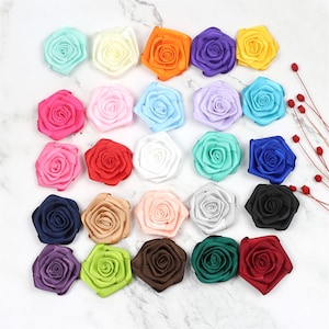 10/20/30/50/100Pcs 2&#39;&#39; Satin Ribbon Rose Flower Applique 25Colors For DIY Crafts Clothes Sewing Flowers Applique Accessory
