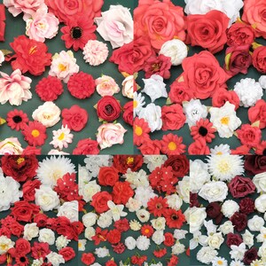 Rot Weiß Serie Kunstseide Blumenkopf Kombi Set - DIY Blume Material Pack für Party Hochzeit Dekoration Kranz Haarnadel Zahlen Blume