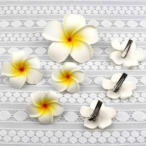 5/6/9cm White Hawaiian Frangipani Foam Plumeria Beach Jungle Party Hair Clip Travel Hairpin Shooting Props Decor 10/20/50/100PCS Barrettes