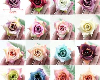 10-100 piezas de cabezas de flores artificiales de seda a granel, rosas falsas de imitación para bricolaje, decoración de coronas, pasteles, bodas, fiestas, rosas pequeñas, 14 colores