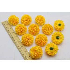 100PCS Yellow Carnation Bulk Artificial Silk Flower Head Hydrangea DIY Crafts Home Wedding Party Decor 5cm Daisy Faux Pompon Mum Flower