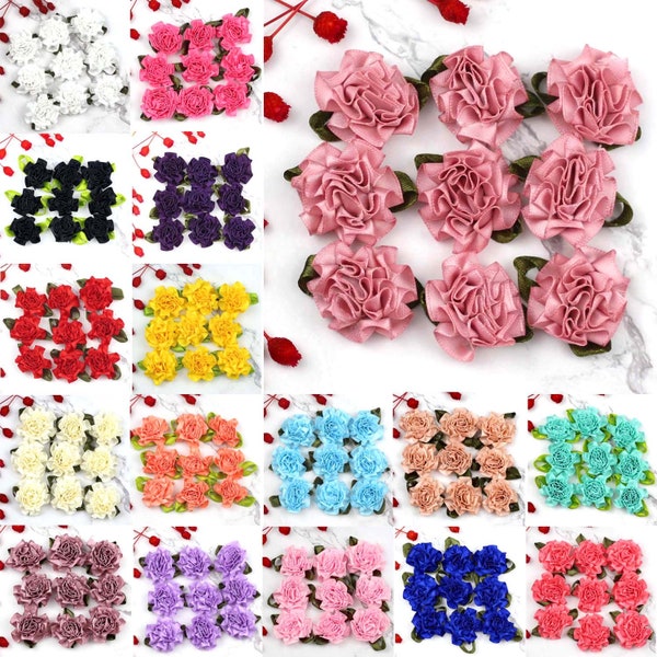 10-100PCS Ribbion Flower 3CM Satin Carnation Appliques For DIY Crafts Cloth Decor Sewing Hairpin Crown Making Accessory Supply 16Colors