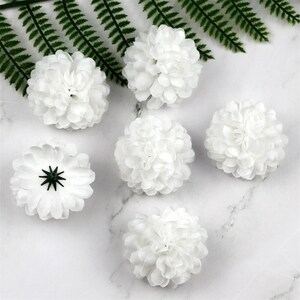 1.9&quot; White Carnation Artificial Silk Flower Head Mini Hydrangea DIY Handmade Home Wedding Party Decor Wreath 5cm Fake Flower Head Pompon Mum