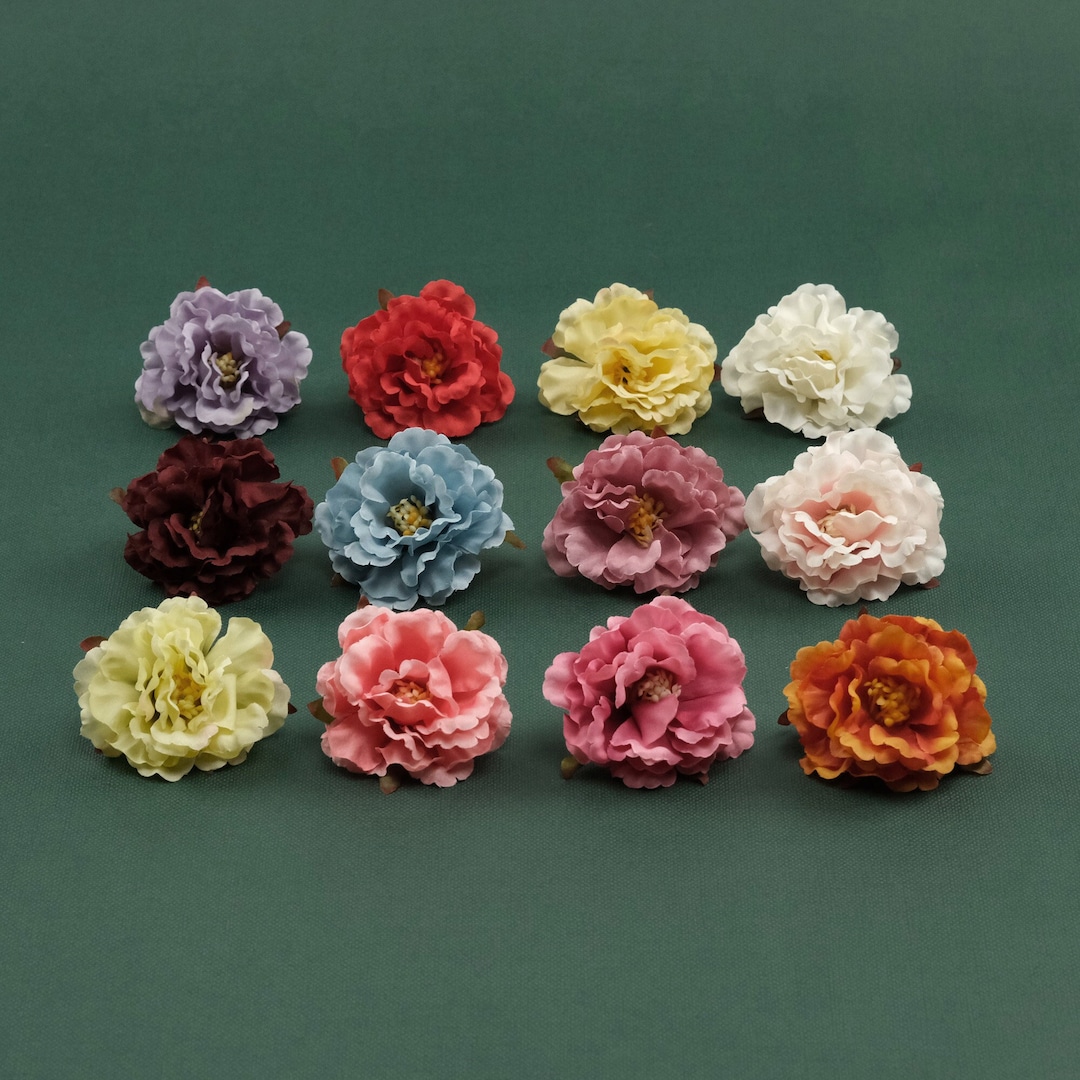 2.36'' Peony Artificial Silk Flower Head - 12colors Fake Flower for DIY ...