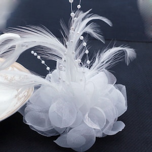 18/50PCS 4 Mini Fascinator for Women Tea Party Wedding Bridal Shower Cocktail 10CM Mesh Feather HairClip Corsage Brooch Hairpin Headband image 10