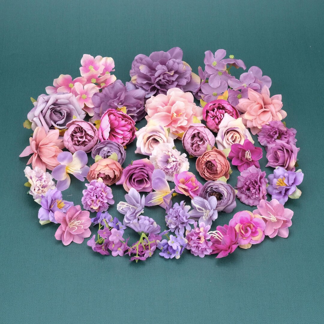 44pcs Artificial Silk Flower Head Combo Set - DIY Material Pack ...