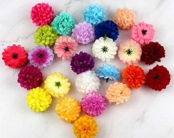 200P 25Color Artificial Silk Flower Head Colorful Carnation Mini Hydrangea For DIY Floral Arrangement Bouquet Wedding Party Decor Pompon Mum