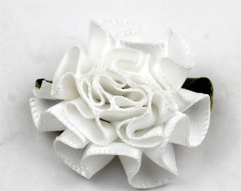 10-100PCS White Ribbion Flower 3CM Satin Carnation Appliques For DIY Crafts Cloth Decor Sewing Hairpin Crown Making Accessory Supply