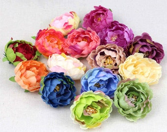 10/100PCS Fake Peony Head 10Colors Artificial Silk Flower Head For DIY Crafts Flower Wall Hanging Floral Decor 6cm