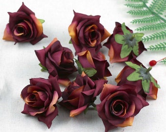 2,36 po. 100 pièces capitule en soie artificielle bordeaux rose en gros en gros pour des bouquets de noce décoration de gâteau bricolage artisanat 6 cm fausses fleurs