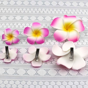 10/100PCS Foam Rose Red Hawaiian Plumeria Flower HairClips For Bridal Shower Wedding Party Beach Frangipani Hairpin Ear Flower 3Size