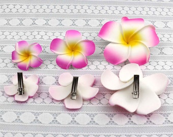 10/100PCS Foam Rose Red Hawaiian Plumeria Flower HairClips For Bridal Shower Wedding Party Beach Frangipani Hairpin Ear Flower 3Size