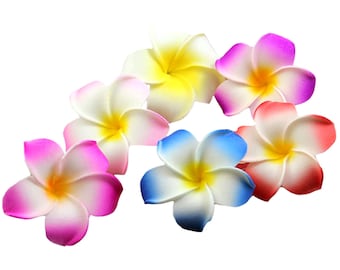 50Pcs 3.5‘’ Artificial Plumeria Rubra Hawaiian Flower 10Colors Frangipani Foam Flower for DIY Hairpin Home Beach Wedding Party Decor Garland