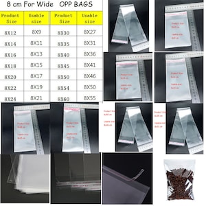 50 pezzi/set 100 pezzi/set Utili sacchetti di plastica trasparenti da 8 cm di larghezza con sigillo autoadesivo per gioielli, confezioni regalo, sacchetti Opp 8 x 12 cm 8 x 14 cm 8 x 16 cm 8 x 18 cm 8 x 20 cm