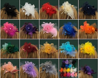 18Colors/Set Women's Fascinators Hat - 7.8''Lady's Day Headpiece Pearl HairClip Wedding Party Corsage Headband Mix color Hairpin