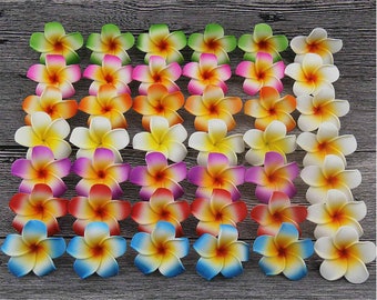 50Pcs 6cm Assorted Hawaiian Foam Artificial Plumeria Frangipani Flower for DIY HairClip Hairpin Wedding Party Hair Wreath Decor