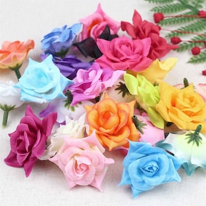 5cm Assorted Fake Flower / 15P Bulk Artificial Silk Flower Head Mini Rose For DIY Wedding Garland Scrapbook Gift Box Hairband Hairclip Decor