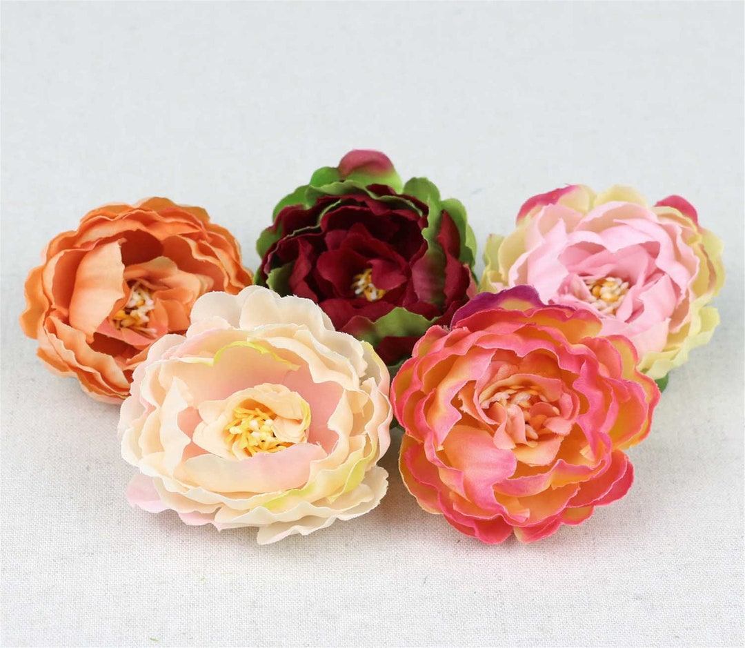 15PCS Peony Flower Head - 6colors Artificial Silk Flower Head for DIY ...