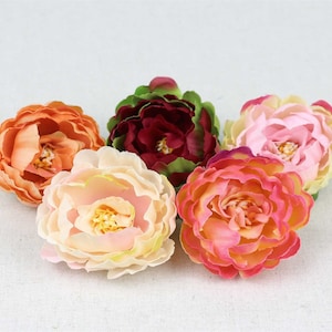 15PCS Peony Flower Head - 6Colors Artificial Silk Flower Head For DIY Wedding Decor Baby Shower Cake Topper Crafts  Flower Wall Decor