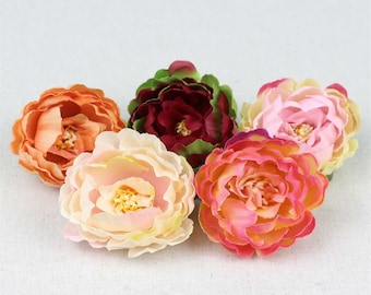 15PCS Peony Flower Head - 6Colors Artificial Silk Flower Head For DIY Wedding Decor Baby Shower Cake Topper Crafts  Flower Wall Decor