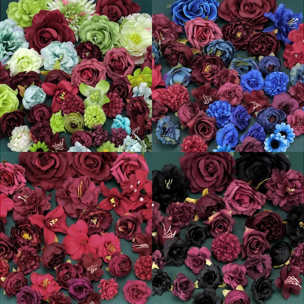 Shades of Red Artificial Silk Flower Head Combo Set - DIY Flower Material Pack for Party Flower Crown Hairpin Wreath Headband Bouquet Floral