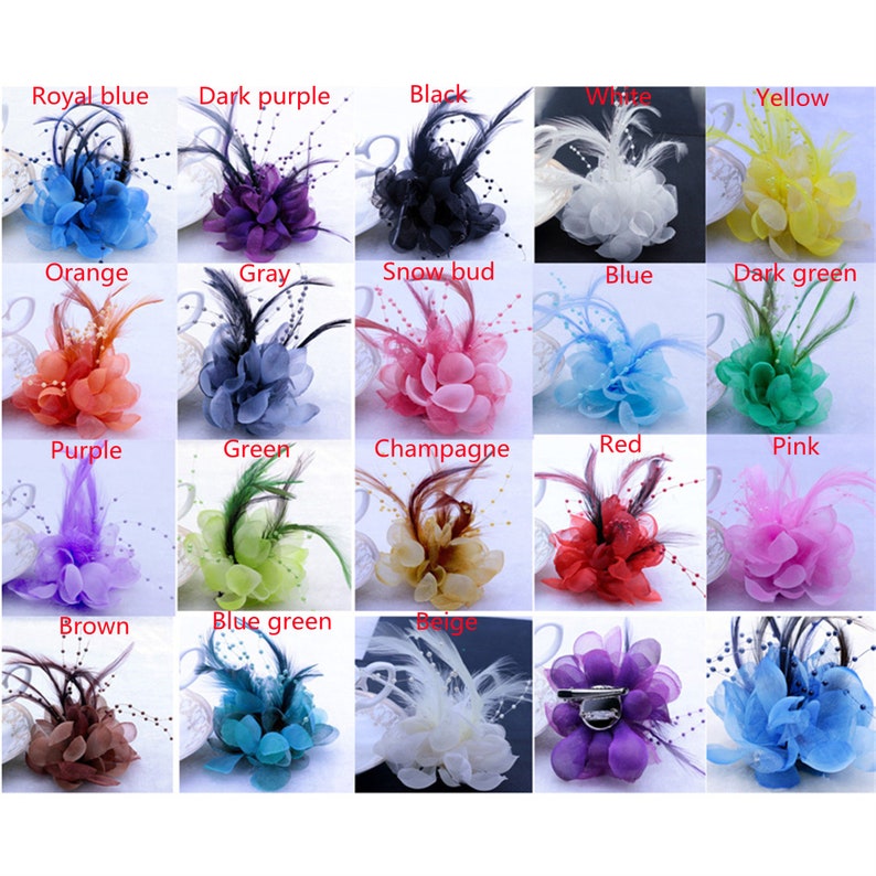 18/50PCS 4 Mini Fascinator for Women Tea Party Wedding Bridal Shower Cocktail 10CM Mesh Feather HairClip Corsage Brooch Hairpin Headband image 2