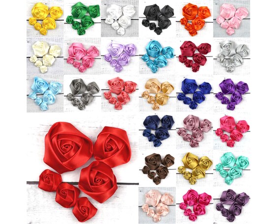 100 Mini Rose Di Raso 15mm Multicolore - Per Decorazioni Fai Da Te, Cucito, Matrimoni - 3
