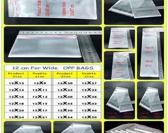 50pcs 100pcs  Storage Bags Clear Self Adhesive Seal Plastic Packaging Bag Resealable Cellophane OPP Poly Bags Gift Bags 12cm width