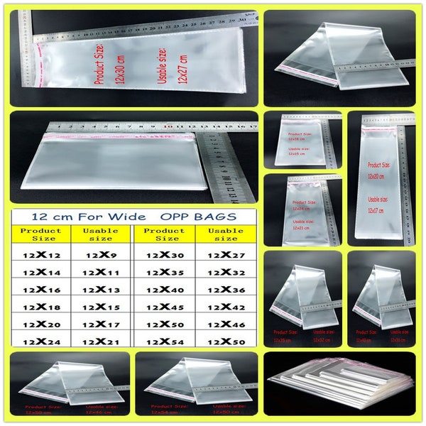 Sacs de rangement transparents auto-adhésifs, 50 pièces, 100 pièces, sac d'emballage en plastique refermable, Cellophane OPP, sacs cadeaux en Poly, largeur 12cm