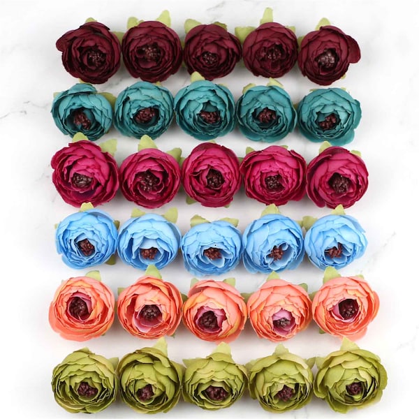 27 couleurs tête de fleur de camélia 10/100Pack tête de fleur de rose artificielle en soie de 2 pouces pour la décoration de mariage réception-cadeau pour bébé bricolage Bouquets artisanat décor